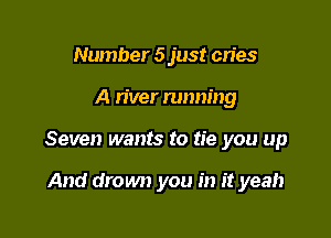 Number 5 just cn'es

A n'ver running

Seven wants to tie you up

And drown you in it yeah