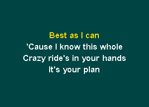 Best as I can
'Cause I know this whole

Crazy ride's in your hands
It's your plan