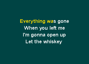 Everything was gone
When you left me

I'm gonna open up
Let the whiskey
