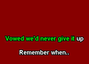 Vowed we'd never give it up

Remember when..