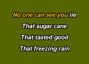 No one can see you lie

That sugar cane
That tasted good

That freezing rain