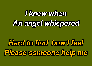 Iknew when
An angel whispered

Hard to find how! fee!
Please someone help me