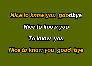 Nice to know you goodbye
Nice to know you

To know you

Nice to know you good bye