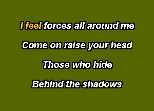 I feel forces all around me

Come on raise your head

Those who hide

Behind the shadows