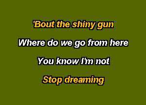 'Bout the shiny gun
Where do we go from here

You know m1 not

Stop dreaming