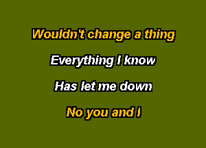 Wouldn't change a thing

Everything I know
Has let me down

No you and!