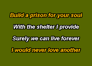 Build a prison for your soul
With the shelter! provide
Surely we can live forever

I would never love another