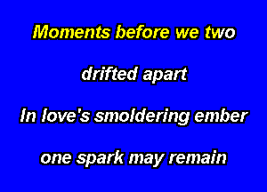 Moments before we two

drifted apart

In love's smoldering ember

one spark may remain