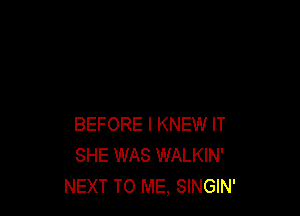 BEFORE I KNEW IT
SHE WAS WALKIN'
NEXT TO ME. SINGIN'