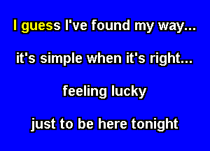 I guess I've found my way...
it's simple when it's right...

feeling lucky

just to be here tonight