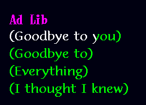 (G oodbye to you)

(Goodbye to)
(Everything)
(I thought I knew)