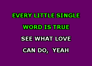 EVERY LITTLE SINGLE
WORD IS TRUE
SEE WHAT LOVE

CAN DO, YEAH