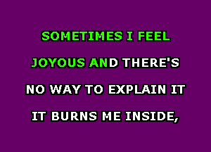 SOMETIMES I FEEL
JOYOUS AND THERE'S
NO WAY TO EXPLAIN IT

IT BURNS ME INSIDE,