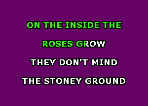 ON THE INSIDE THE
ROSES GROW
THEY DON'T MIND

THE STONEY GROUND