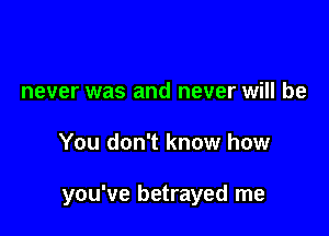 never was and never will be

You don't know how

you've betrayed me