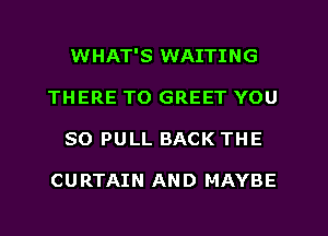 WHAT'S WAITING
THERE T0 GREET YOU
SO PULL BACK THE

CURTAIN AND MAYBE