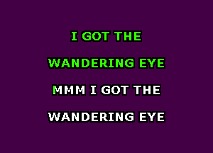 I GOT THE
WANDERING EYE

MMM I GOT THE

WANDERING EYE
