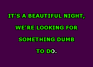 IT'S A BEAUTIFUL NIGHT,

WE'RE LOOKING FOR
SOMETHING DUMB

TO DO.