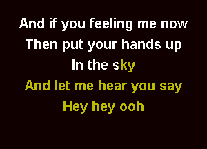 And if you feeling me now
Then put your hands up
In the sky

And let me hear you say
Hey hey ooh