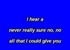 I hear a

never really sure no, no

all that I could give you