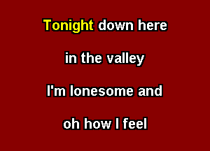 Tonight down here

in the valley

I'm lonesome and

oh how I feel