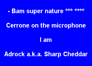 - Barn super nature W W
Cerrone on the microphone

lam

Adrock a.k.a. Sharp Cheddar