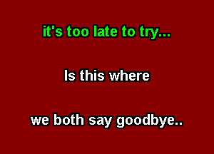 it's too late to try...

Is this where

we both say goodbye..