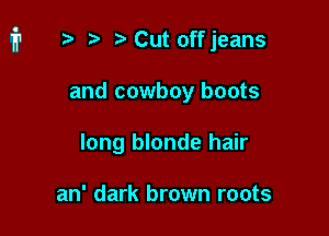 i1 p iaCutoffjeans

and cowboy boots
long blonde hair

an' dark brown roots