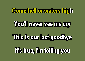 Come hell or waters high

You'll never see me cry

This is our last goodbye

It's true, I'm telling you
