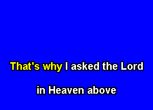 That's why I asked the Lord

in Heaven above