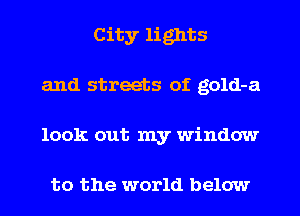 City lights
and streets of gold-a
look out my window

to the world below
