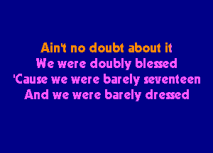 Aim no doubt about it
We were doubly blessed

'Cause we were barely seventeen
And we were barely dressed