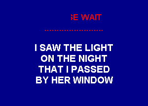 I SAW THE LIGHT

ON THE NIGHT
THAT I PASSED
BY HER WINDOW