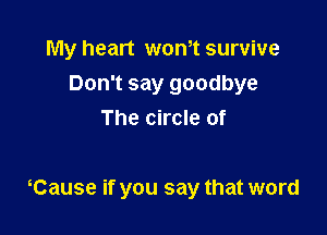 My heart won,t survive
Don't say goodbye
The circle of

Cause if you say that word