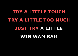 TRY A LITTLE TOUCH
TRY A LITTLE TOO MUCH
JUST TRY A LITTLE
WIG WAM BAM