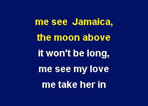 me see Jamaica,
the moon above
it won't be long,

me see my love

me take her in