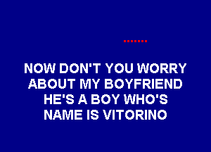 NOW DON'T YOU WORRY
ABOUT MY BOYFRIEND
HE'S A BOY WHO'S
NAME IS VITORINO