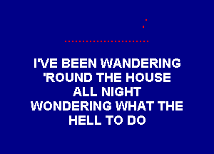 I'VE BEEN WANDERING
'ROUND THE HOUSE
ALL NIGHT
WONDERING WHAT THE
HELL TO DO