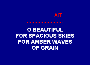O BEAUTIFUL

FOR SPACIOUS SKIES
FOR AMBER WAVES
0F GRAIN