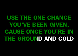 USE THE ONE CHANCE
YOUWE BEEN GIVEN,
CAUSE ONCE YOURE IN
THE GROUND AND COLD