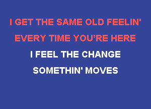 I GET THE SAME OLD FEELIN'
EVERY TIME YOURE HERE
I FEEL THE CHANGE
SOMETHIN' MOVES