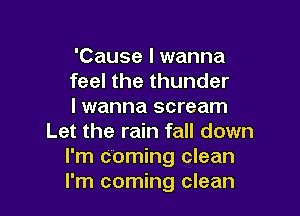 'Cause I wanna
feel the thunder
I wanna scream

Let the rain fall down
I'm Coming clean
I'm coming clean
