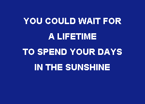 YOU COULD WAIT FOR
A LIFETIME
TO SPEND YOUR DAYS

IN THE SUNSHINE