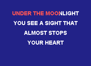 UNDER THE MOONLIGHT
YOU SEE A SIGHT THAT
ALMOST STOPS

YOUR HEART