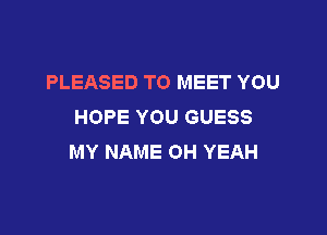 PLEASED TO MEET YOU
HOPE YOU GUESS

MY NAME OH YEAH