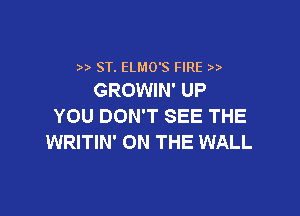 ST. ELMO'S FIRE
GROWIN' UP

YOU DON'T SEE THE
WRITIN' ON THE WALL