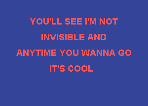 YOU'LL SEE I'M NOT
INVISIBLE AND
ANYTIME YOU WANNA GO

IT'S COOL