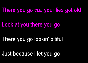 There you go cuz your lies got old

Look at you there you go

There you go lookin' pitiful

Just because I let you go