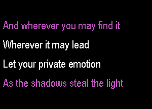 And wherever you may fund it

Wherever it may lead
Let your private emotion

As the shadows steal the light