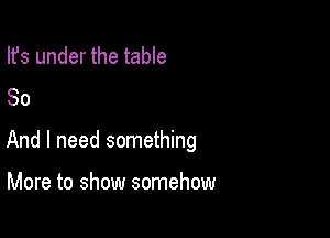Ifs under the table
80

And I need something

More to show somehow